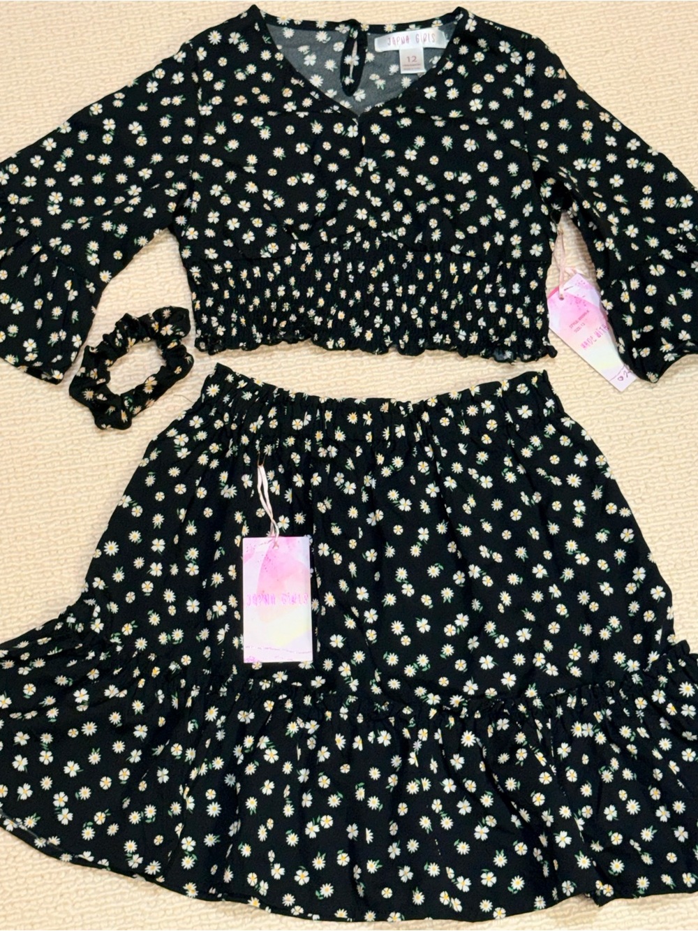 2-Piece Japna Girls Floral Daisy Print Matching Set Top and Skirt with matching